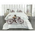 thumbnail image 3 of Ambesonne Paris Quilted Bedspread Set 3 Pcs, Lady with Bicycle on Streets, King Size, Brown and Chestnut Brown, 3 of 5