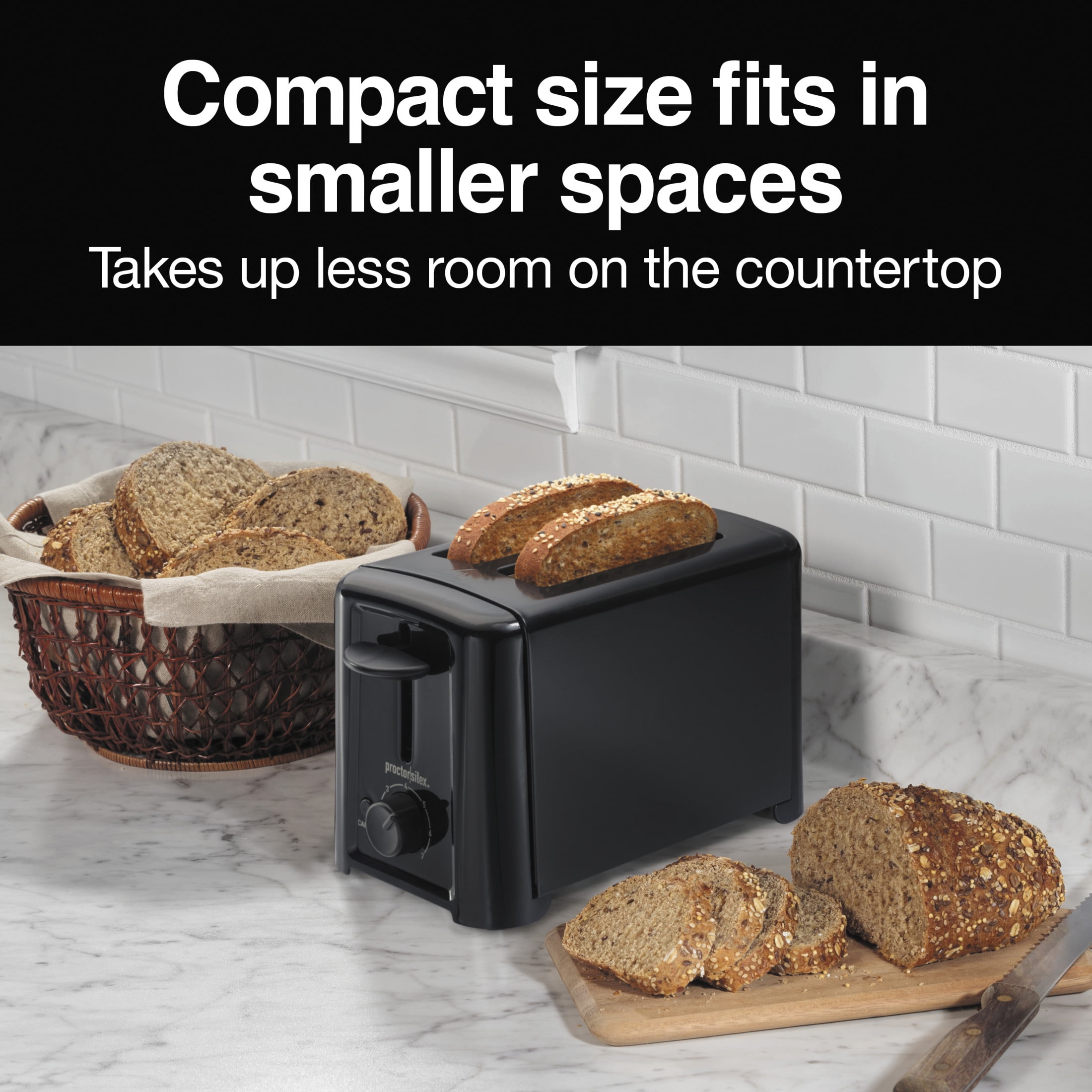 Proctor Silex Compact 2-Slice Toaster with Shade Selector, Toast Boost & Removable Crumb Tray, Black