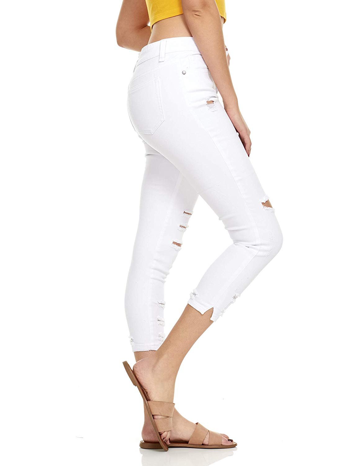 YDX Smart Jeans High Waisted Casual Stretchy Comfy Ripped Cropped Hem Pants White Wash Size Juniors 1 - image 2 of 5