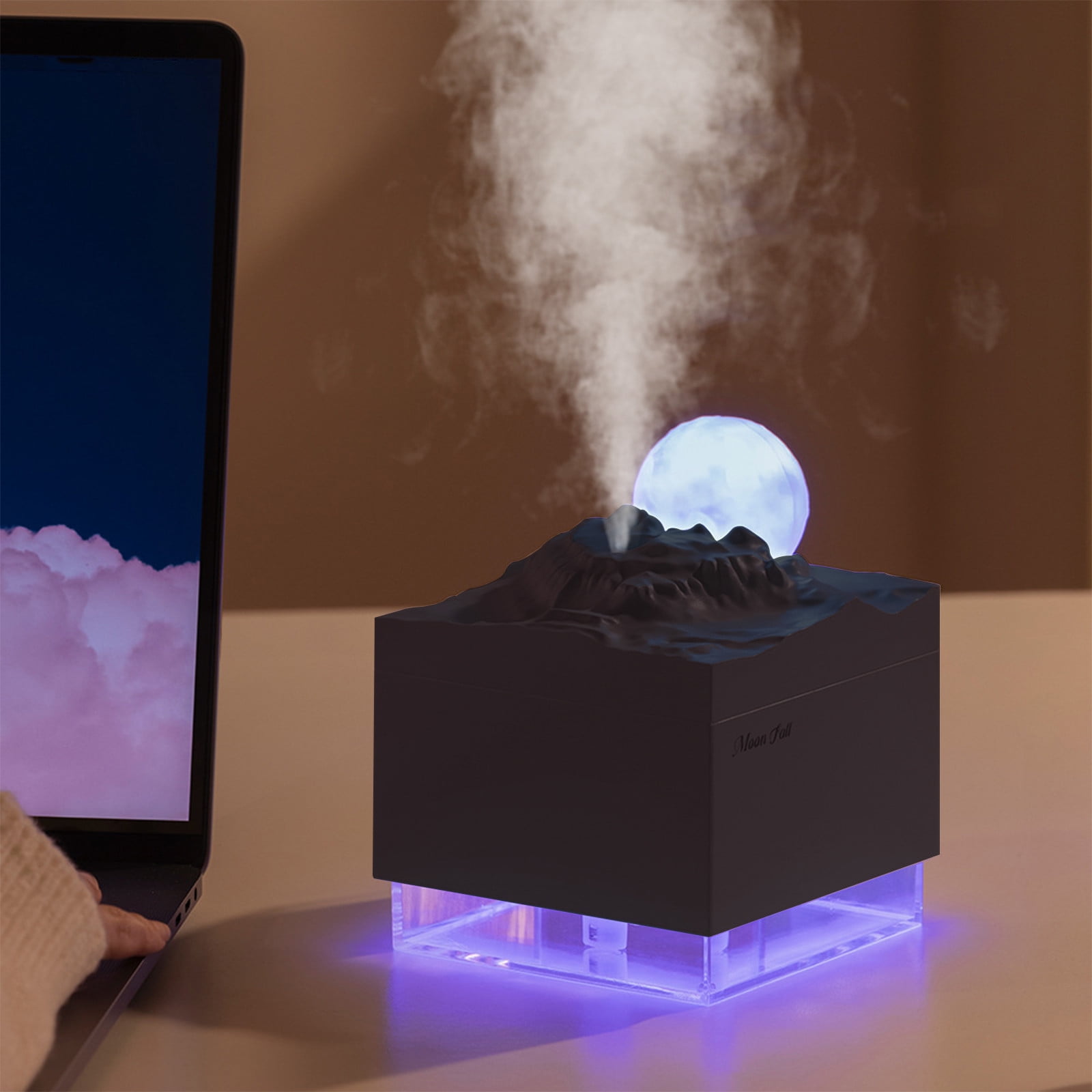 Humidifier Large Room,300Ml Moon Humidifier with Colored Lights (Black),Rechargeable 1200 Mah,Air Humidifier for Home Baby Nursery & Plants
