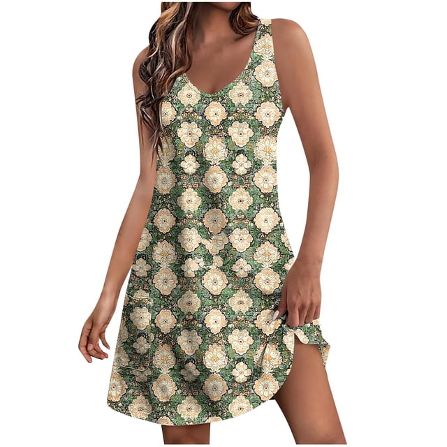 Ovzne Robes Grande Taille pour Femmes Rondes Robe pour Femme Décontractée avec Poches Robe d'Été Boho de Plage T-Shirts Robe Col en V Ample Robes Débardeurs Grande Taille Robe Maxi Imprimée Liquidation