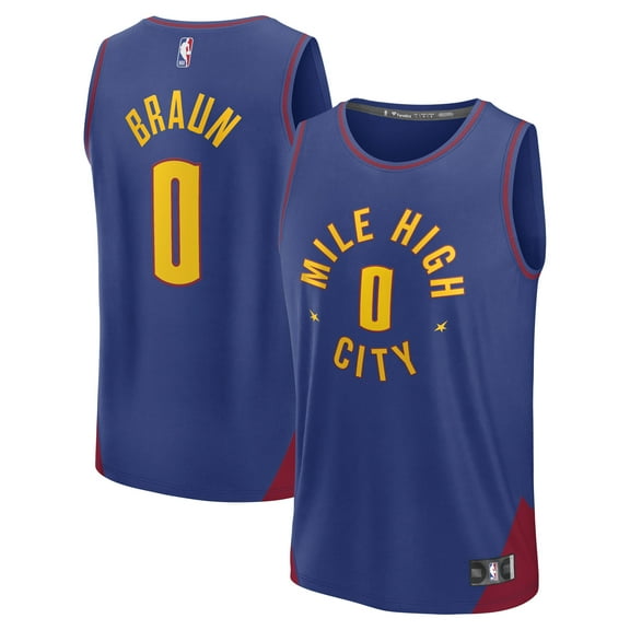 Men's Fanatics Christian Braun Blue Denver Nuggets Fast Break Replica Player Jersey - Statement Edition