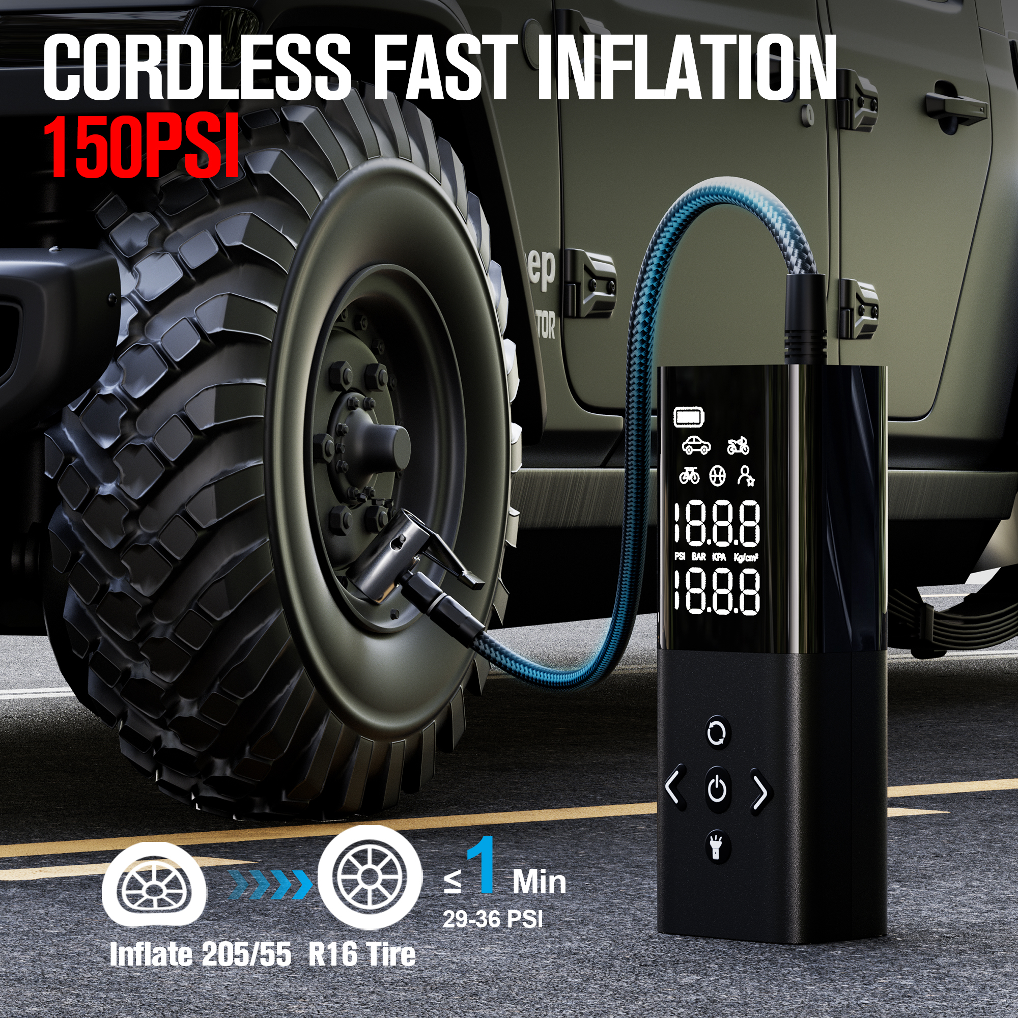 Gooloo AP150 Cordless Tire Inflator, 150 PSI photo 4