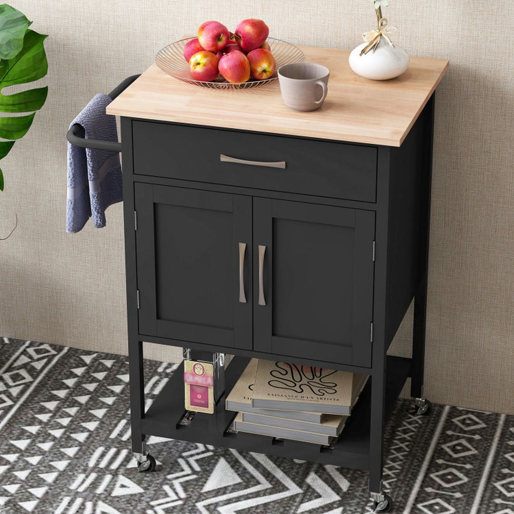 YYAo Kitchen Islands Carts,Rolling Kitchen Island Cart with Drawer and Towel Rack-Black