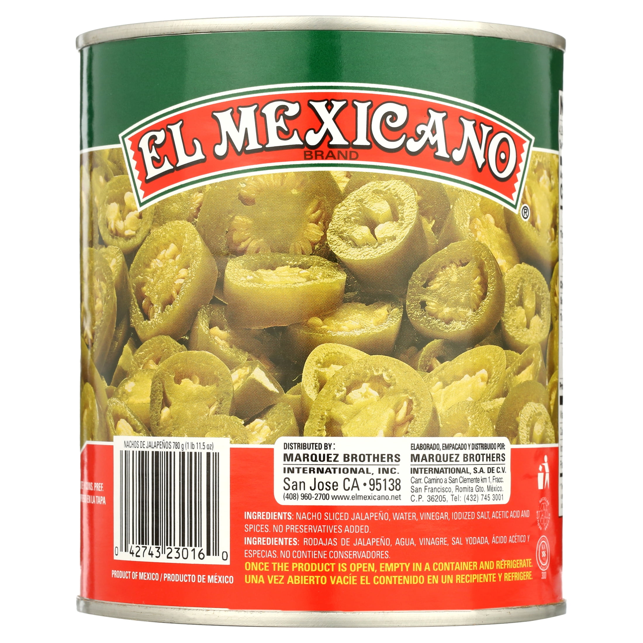 El Mexicano Nacho Sliced Jalapeno Peppers, 28 oz Can