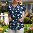 thumbnail image 2 of GEWSEY Scrubs for Women Tops Easter Print Shirt V Neck Cartoon Pattern Short Sleeve Nursing Uniform with Pockets (Blue, XL), 2 of 7