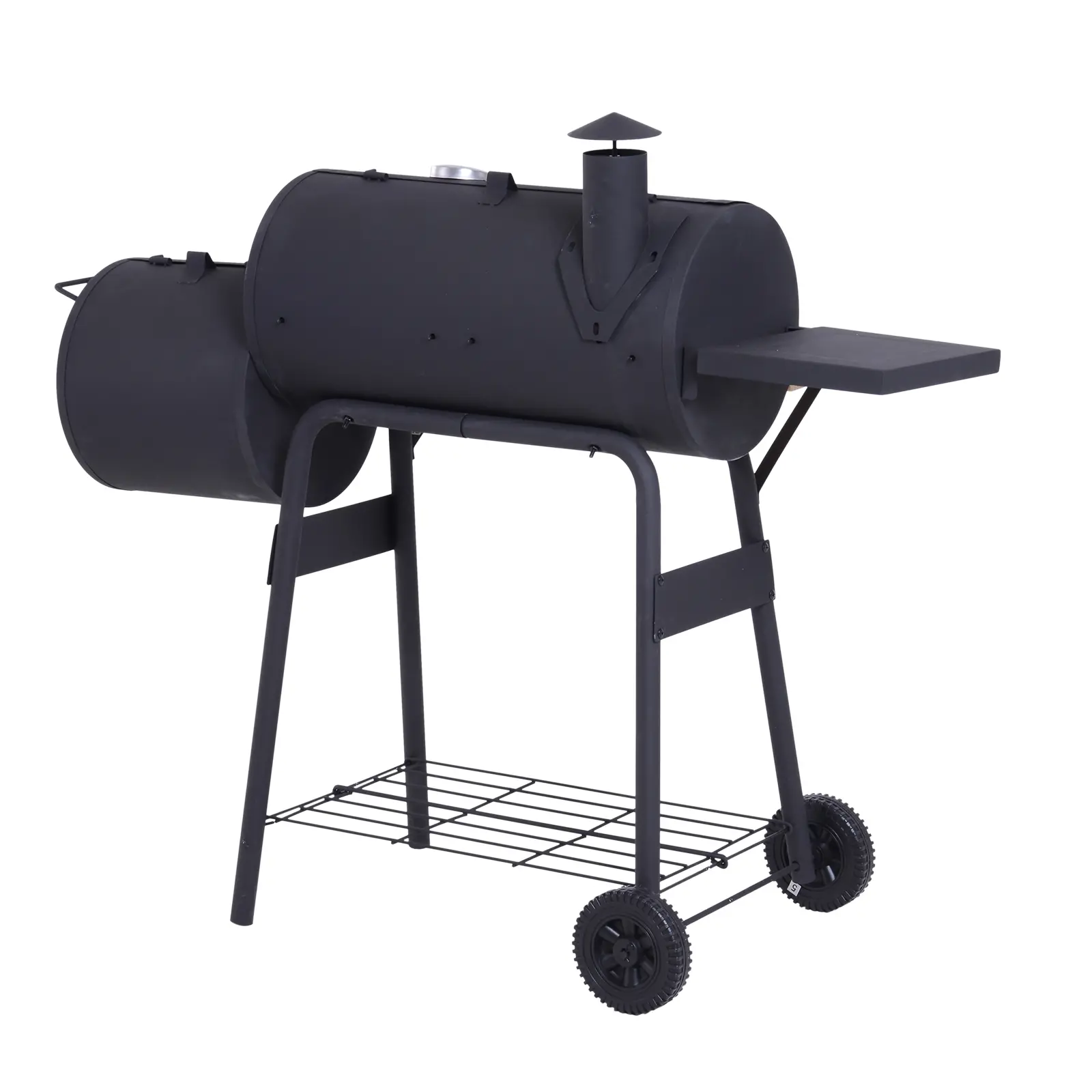 Portable Charcoal BBQ Grill with Wheels, Shelves & Thermometer, Black