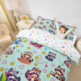 thumbnail image 3 of Castle Fairy Cute Cartoon Snack Raccoon Twin Duvet Cover for Boys,Heart Star Pastel Base Twin Bedding,Mint Yellow Pink,Reversible,2pcs,No Comforter,1 Duvet Cover and 1 Pillowcase, 3 of 6