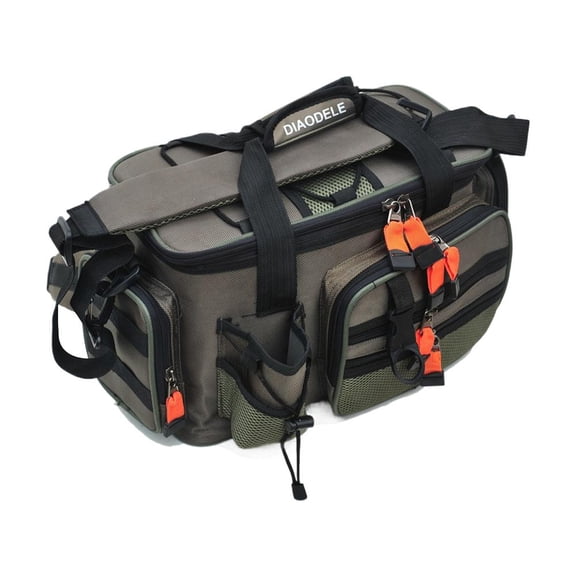 Fishing Tackle Bag with Adjustable Waist Belt, Multi-Pocket Canvas Shoulder Bag for Outdoor Fishing Gear Storage