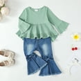 thumbnail image 2 of 18 Months Baby Girls Clothes 24 Months Girls Denim Pant Set Outfits Set Toddler Girls Long Sleeve Irregular Solid Color Top Jeans Pants 2PCS Set Green, 2 of 8
