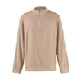 thumbnail image 4 of Zimjoy Beige Quarter Zipper Pullover Men Casual Lightweight Quarter Zipper Sweatshirt Men Fall Mock Neck Long Sleeve 1/4 Zip Fleece Pullover Mens Texture Waffle Sweatshirt, Khaki L, 4 of 4