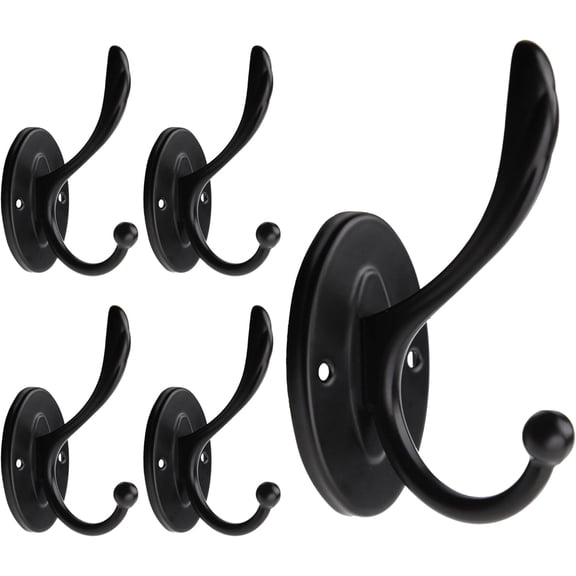 5pcs Black Coat Hooks Wall Mounted Coat Hooks Farmhouse Matte Black Wall Hooks with Screws Metal Matte Black Towel Hooks for Bathrooms Entryway Hooks for Hanging Coats, Keys, Hats, Scarves, Robe, Bags