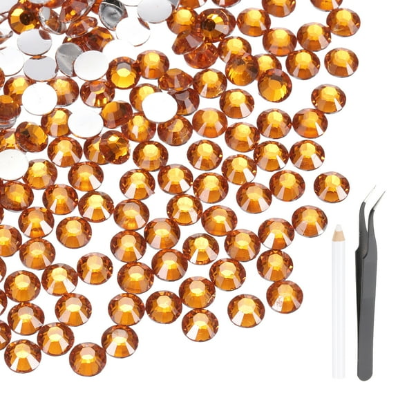 Uxcell 400 Pcs Flatback Crystal Rhinestones, Resin Crystal Gems with Tweezer Dotting Pen Non Hotfix for Bedazzling Tumblers Mugs Bottles Nail DIY Crafts(SS30 6mm, Orange)
