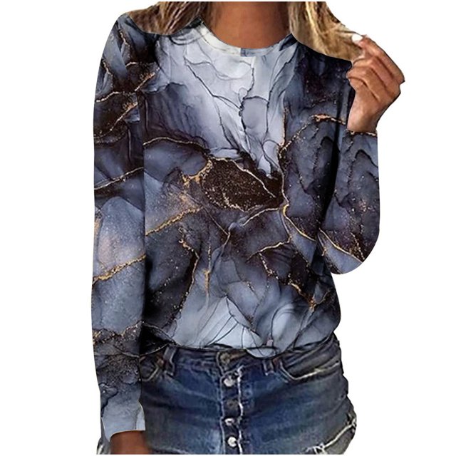 IROINID Économies Hauts à Manches Longues pour Femmes Détente Col Rond Haut Imprimé T-Shirt Blouse, Gris