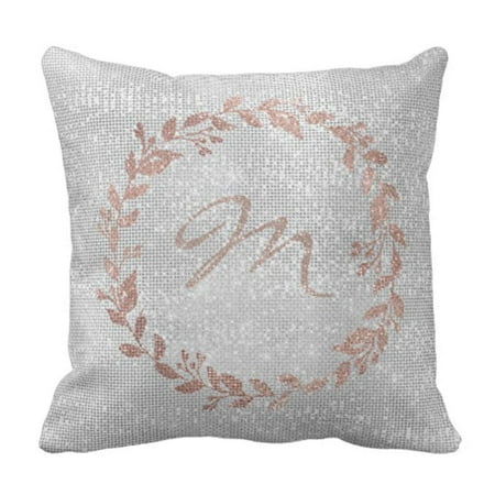 Rose Gold Wreath BPBOP Floral Powder Monogram Pink Rose Gold Silver Wreath Gray Brush Pillowcase Cover 16x16 inch ()