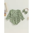 thumbnail image 5 of Infant Baby Girl Fall Clothes 3M 6M 9M 12M Long Sleeve Floral Print Ruffle Romper Onesie with Headband Newborn Winter Outfits, 5 of 10