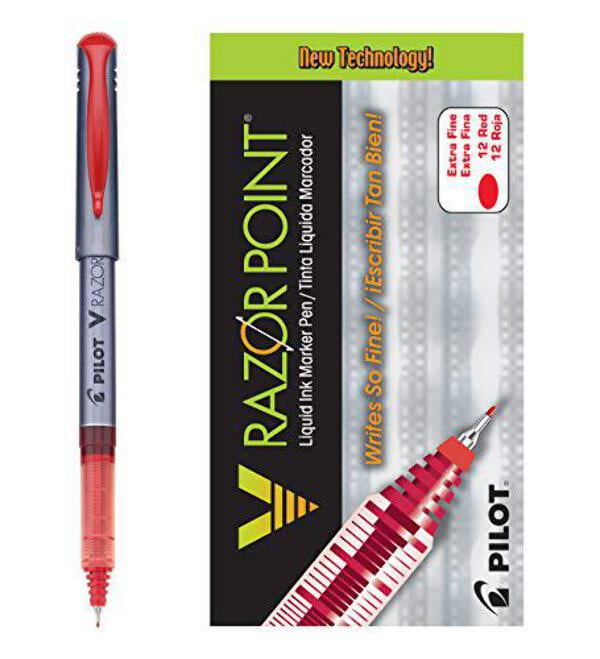 PILOT V Razor Point Liquid Ink Markers, Extra Fine Point, Red Ink, 12-Pack (11022)