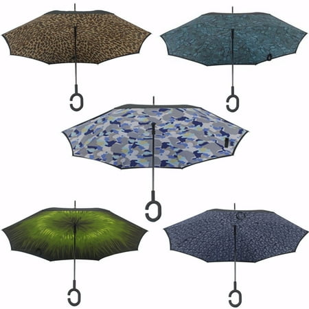 New York Double Handle Generic New Upside Down Reverse Inverted Umbrella C Shape Handle Double Layer Inside-Out ()