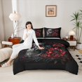 thumbnail image 4 of Castle Fairy Abstract Skull Bedding Comforter Set 2pcs for Adults Boys Girls,Chic Floral Flowers Twin Comforter Sets Microfiber,Vintage Gothic Style Breathable Bedding Set,Microfiber Bedroom Decor, 4 of 8