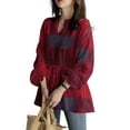 thumbnail image 2 of Skksst Plus Size Womens Casual Tartan Print Long Sleeve Drawstring Blouse Tops, 2 of 4