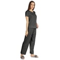 thumbnail image 2 of Inkmeso Womens 2Pcs Solid Nightwear Set Short Sleeves Top & Pajama Sets Soft Cotton Loungewear, 2 of 7