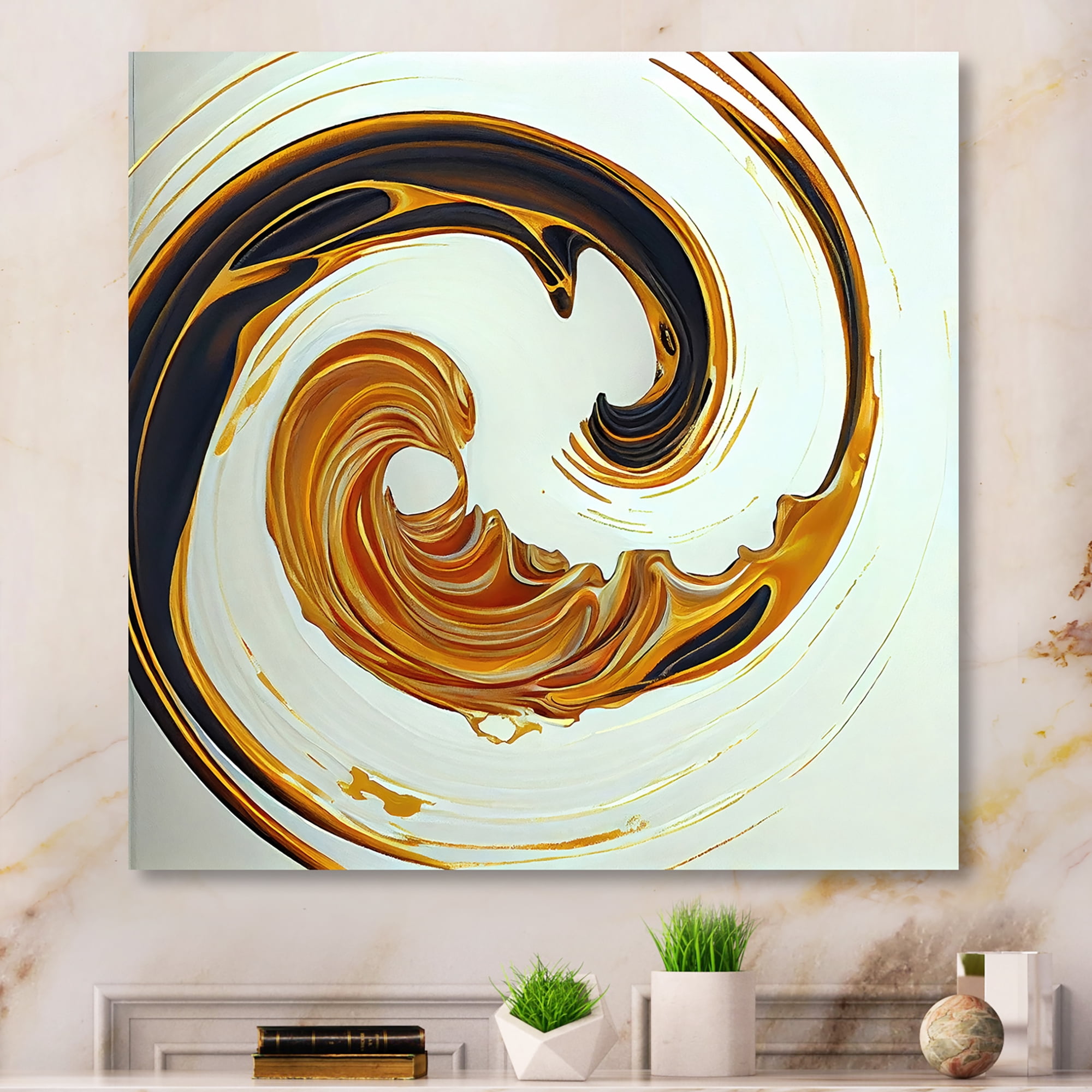 Designart White And Gold Bold Movement II Canvas Wall Art