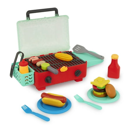 Battat Cook ‘n’ Go BBQ Set with Plastic Play Food and Toy Utensils, Toddler and Preschool Toys