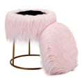 thumbnail image 2 of BirdRock Home Round Pink Faux Fur Foot Stool Storage Ottoman with Pale Gold Legs, 2 of 6