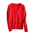 thumbnail image 3 of CHGBMOK Red Clearance Ladies Clothes Womens Sweaters for Girls Plus Size Solid Cardigan V-Neck Long Sleeve Knitted Outer Size 2XL, 3 of 3