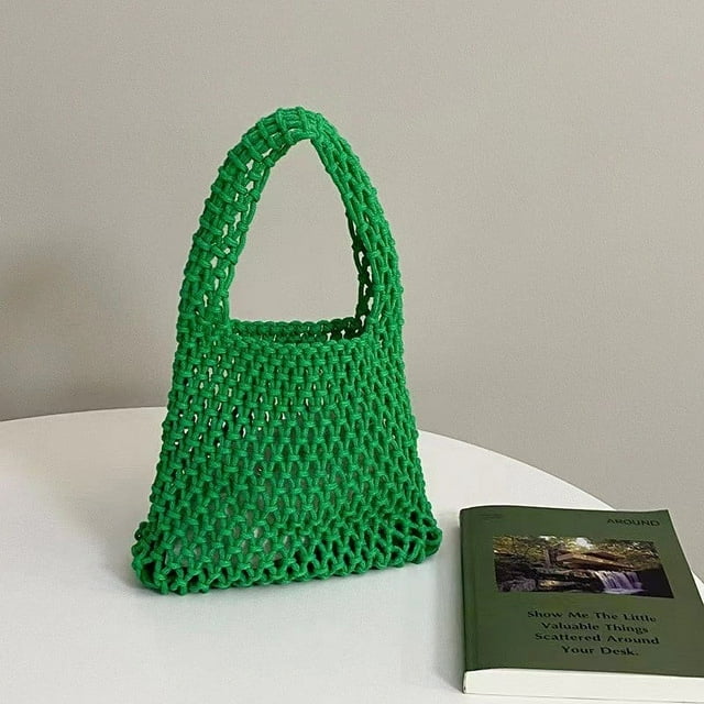 Nvzi Bolso de hombro tejido, bolso de mano tejido y bolso de cosméticos, bolso de mano tejido elegante para playa de verano, 7,87 x 2,36 x 7,48 pulgadas, verde