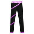 thumbnail image 3 of IEFIEL Kids Girls High Waist Figure Skating Leggings Spiral Metallic Stripes Gym Dance Pants Purple 14, 3 of 5