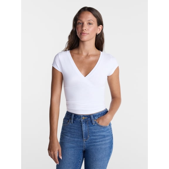 No Boundaries Surplice Top with Cap Sleeves, Women’s XXS-XXL