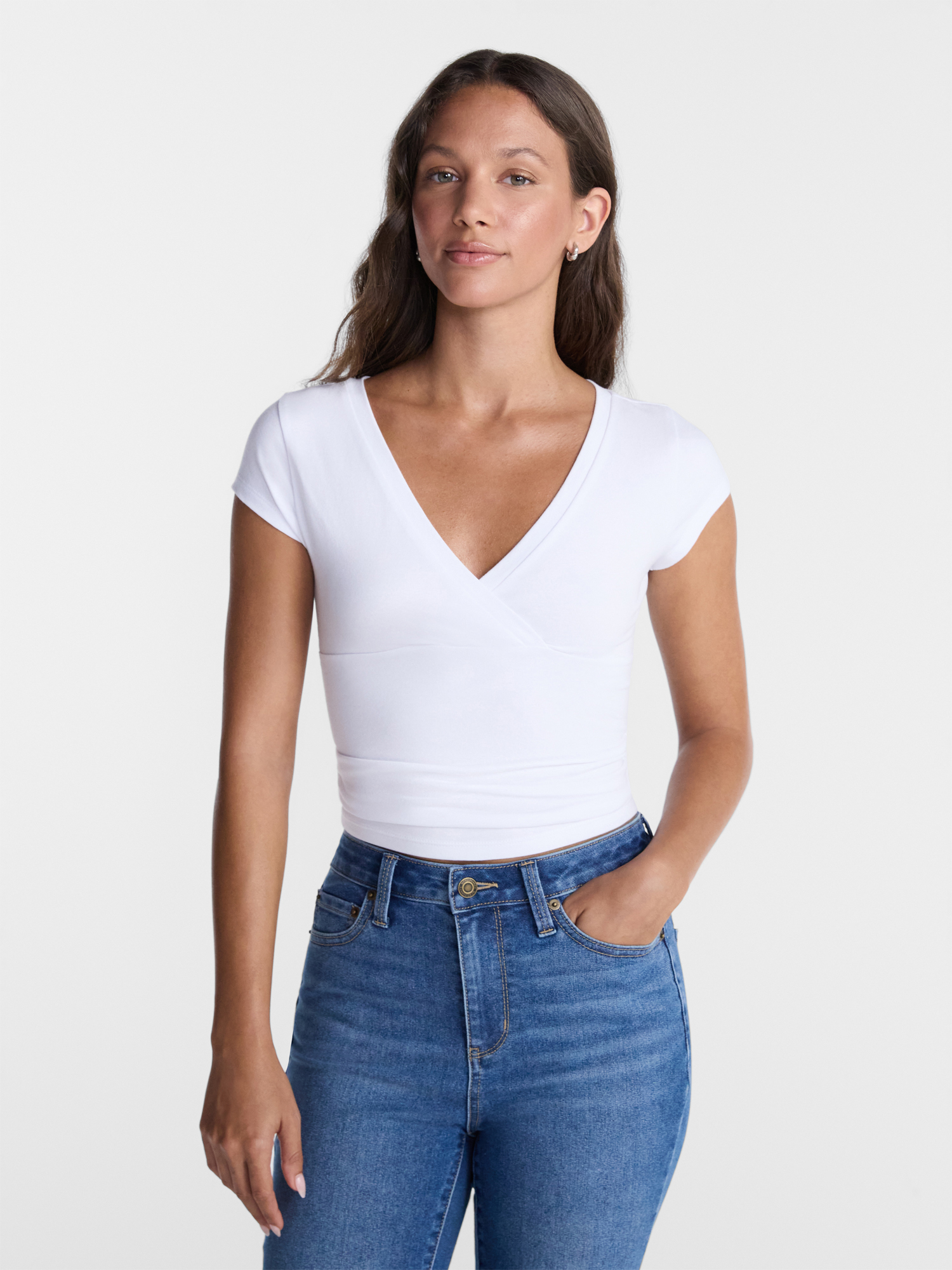 No Boundaries Surplice Top with Cap Sleeves, Womenβs XXS-XXL