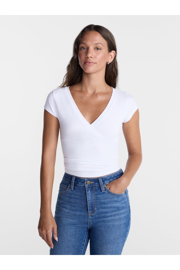 Surplice Top with Cap Sleeves, Womens XXS-XXL