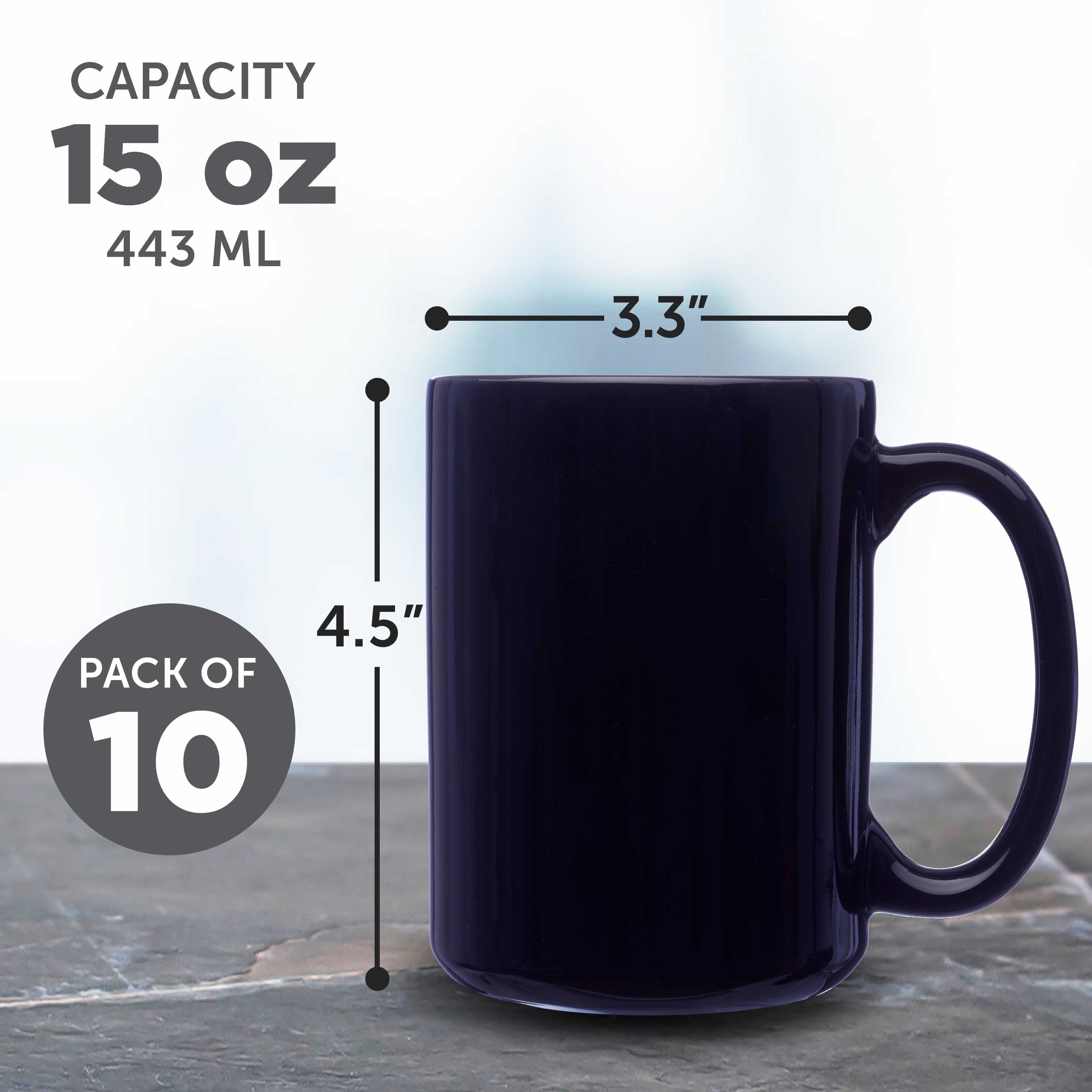 Large Ceramic Coffee Mugs 15 oz. Set of 10, Bulk Pack - Perfect for Coffee, Tea, Espresso, Hot Cocoa, Other Beverages - Cobalt Blue