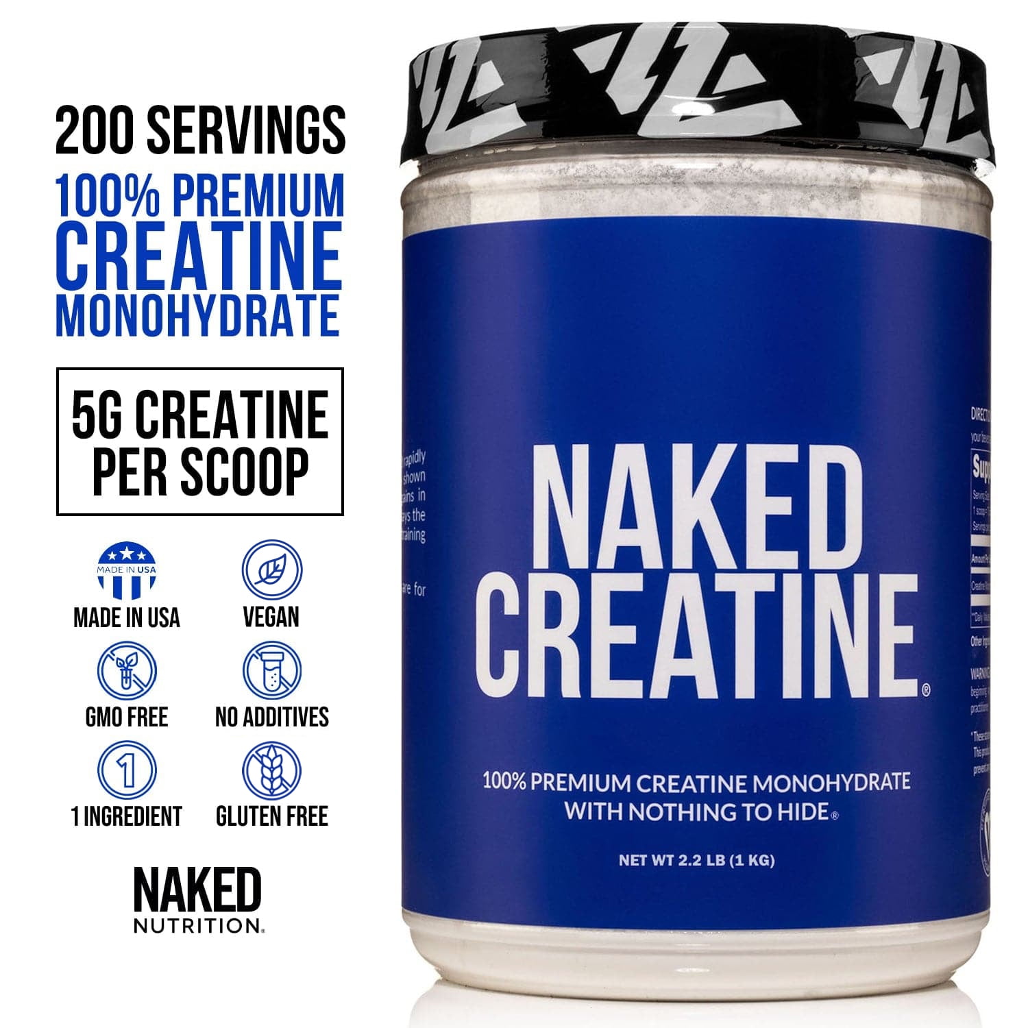 Naked Creatine Monohydrate, Unflavored Micronized Creatine Powder Supplement, 1KG 200 Servings