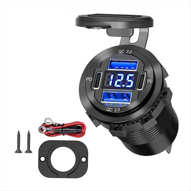Cargador de Salida USB de 4 Puertos de 12 V, Puerto USB Múltiple PD y QC Dual para Automóvil, Enchufe de 12 Voltios de Repuesto para Encendedor de Cigarrillos USB C