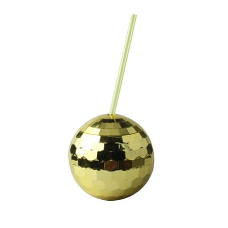 

aoksee kitchen storage 1970 s Disco Ball Drink Cup With Straw Suitable For Metal Shiny Foil Color Graduation Anniversary Party Straw Cup Tableware Home Clearance Gifts For Them Gold