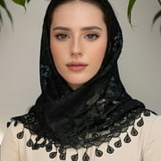 Aellinatey Traditional Tassels Lace Head Scarf Women Headwrap Catholic Chapel Bridal Veils