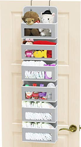 Over Door Hanging Organizer with 5 Large Pockets Foldable Wall Mount Fabric Storage with Clear Window and 2 Metal Hooks for Pantry,Closet,Kitchen,Nursery,Bathroom,Dorm-49.6x12.2x5 inches Black