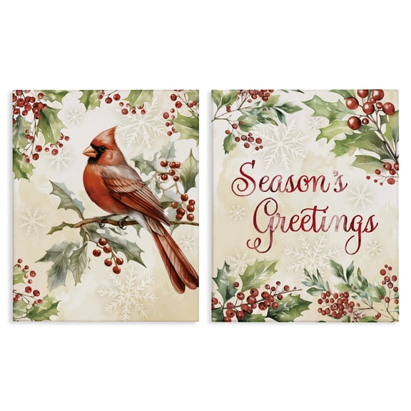 Stupell Industries Season's Greetings and Cardinal 2 Piece Canvas Wall Art Set, design by Nicole DeCamp, 30 x 24
