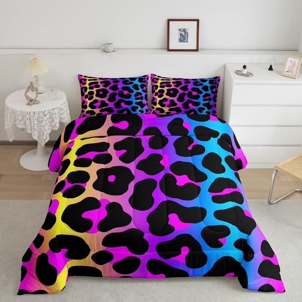 Juego de Cama para Niñas Mujeres Colorido Juego de Cama Estampado Guepardo Rosa Azul