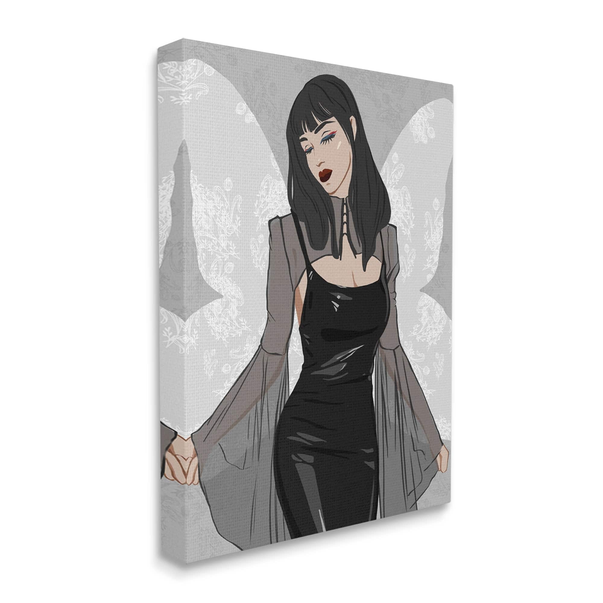 Stupell Goth Fashion Girl Botanical Pattern Beauty & Fashion Painting Gallery Wrapped Canvas Print Wall Art