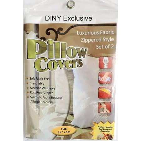 Set of 2 Deluxe Zippered Fabric Pillow Covers Protectors Protects Against Bed Bugs & Dust Mites Sanitary