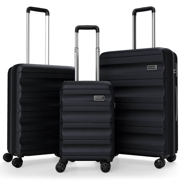 Costway 3 PCS Hardside Luggage Set (20/24/28 Inch) with 8-Spinner Wheels, 3-Digital Lock Black