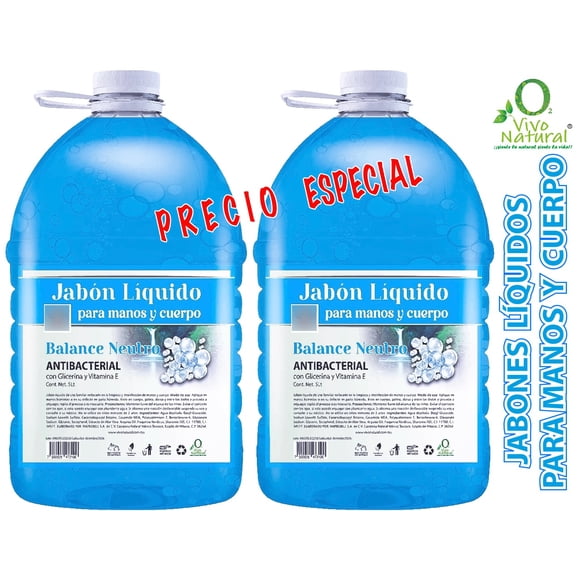Twin Pack Balance Neutro VivoNatural Jabón Líquido Antibacterial para manos y cuerpo 5 litros