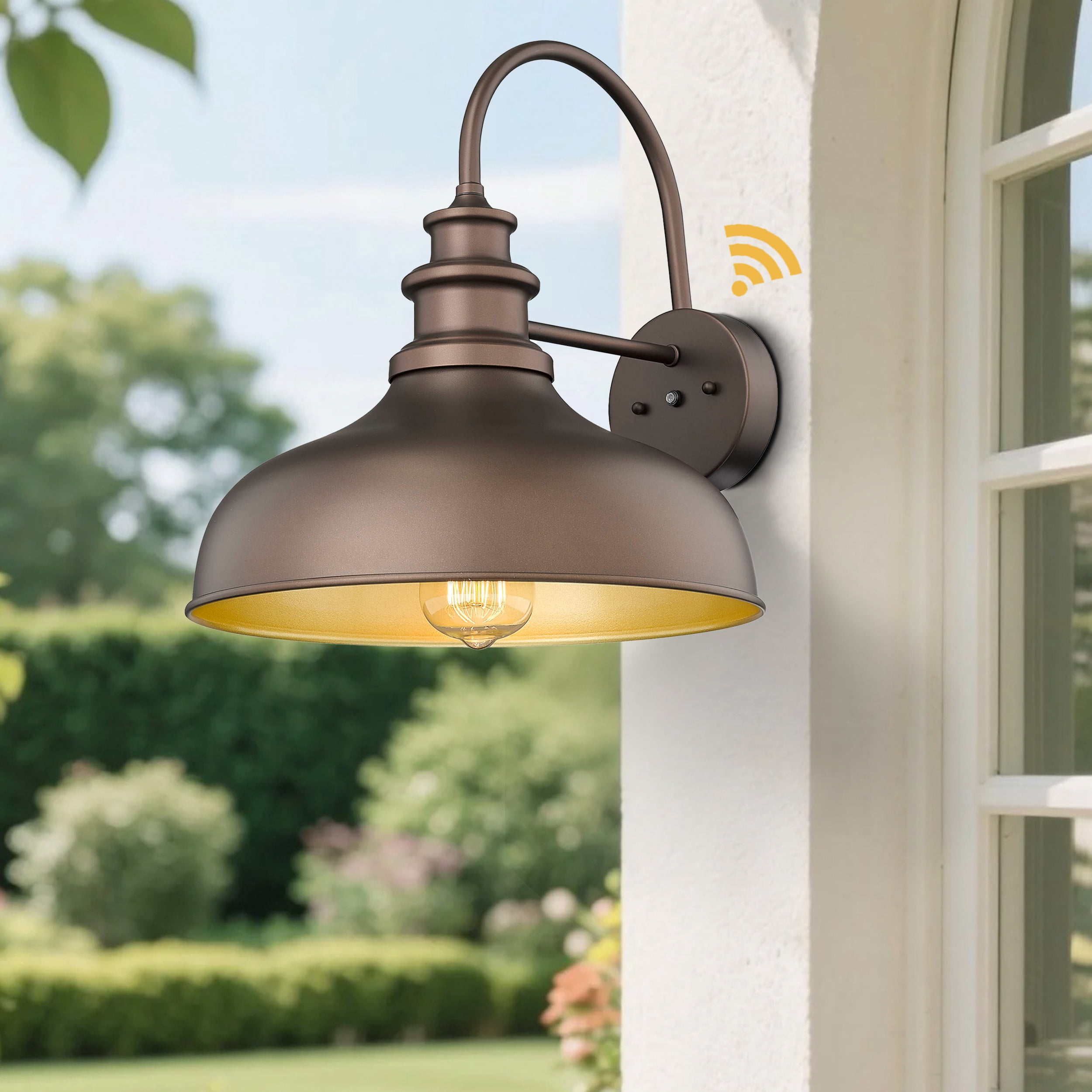 Dusk to Dawn Outdoor Barn Light Anti-Rust Outdoor Wall Sconce Farmhouse Exterior Lighting Fixture Wall Lantern Lamp for Porch,Garage(Oil Rubbed Bronze Finish+Gold Interior, 2 Pack)