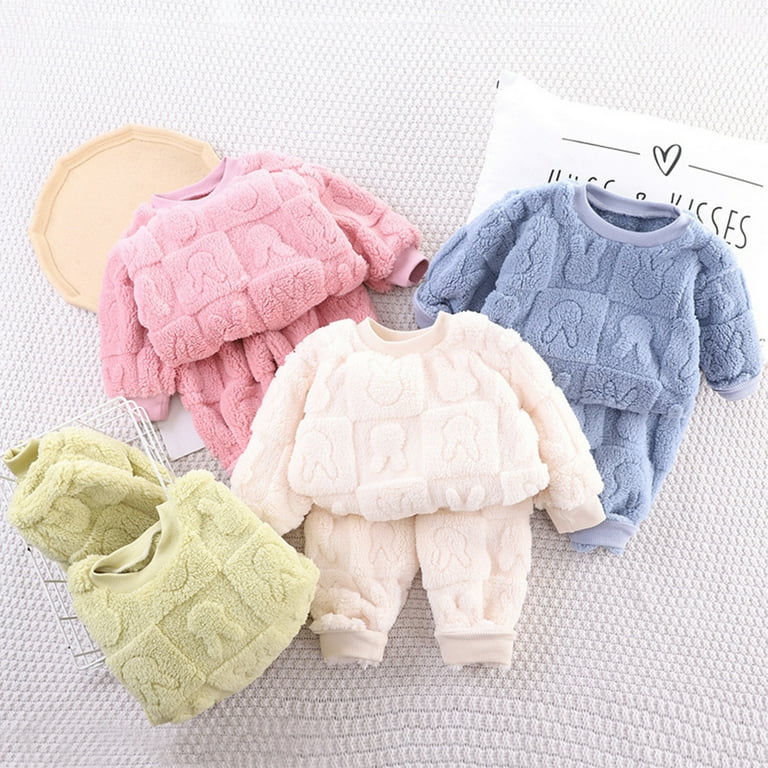 Esaierr Toddler Baby Fleece Pajamas Set for Boys Girls Sleepwear Set Warm Padded Crewneck Pyjamas Long Sleeve Pullover Pajamas for 1 5Y