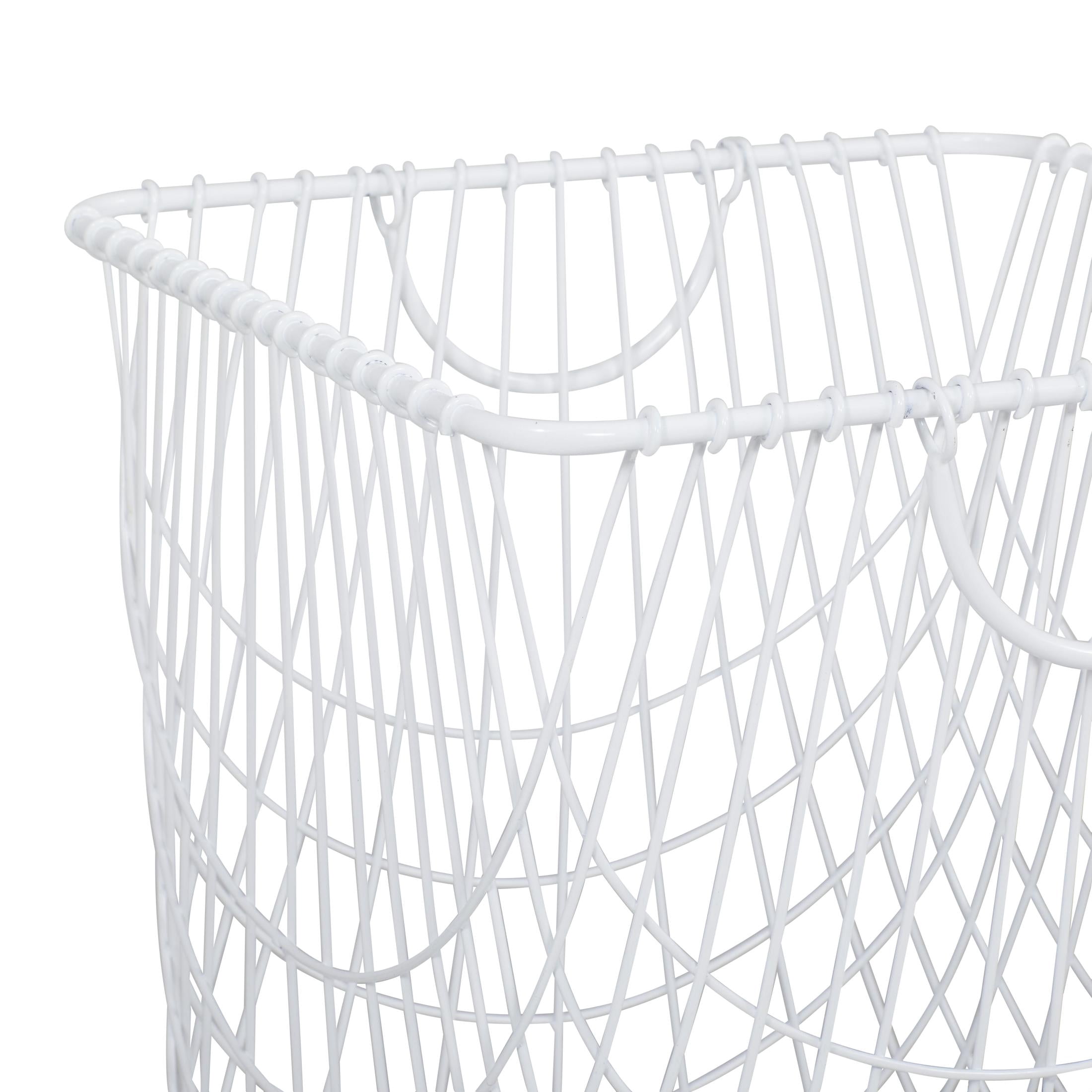 DecMode Industrial White Metal Rolling Laundry Basket, 17"W x 24"H