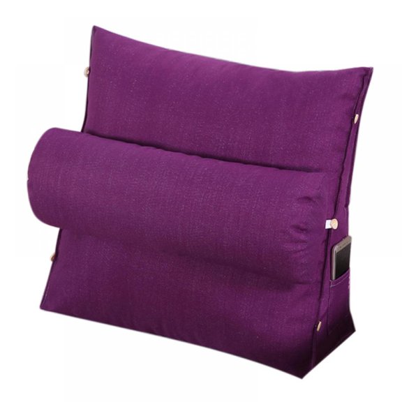 Reading Pillow Bed Wedge Backrest Lounge Cushion with Pockets | Back Support for Sitting Up in Bed,Size M Purple
